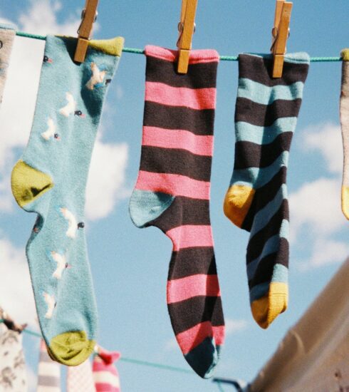 blue white and yellow socks