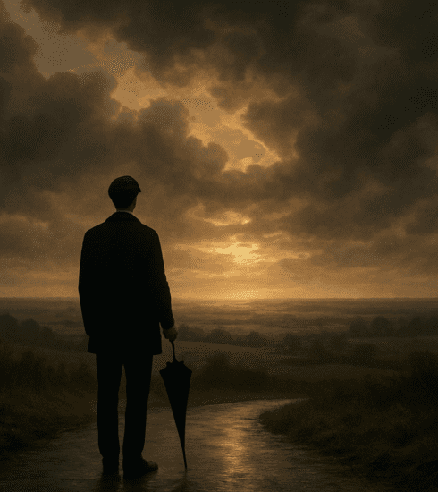 A person standing calmly in the rain, symbolising boundaries and stepping back from chaos