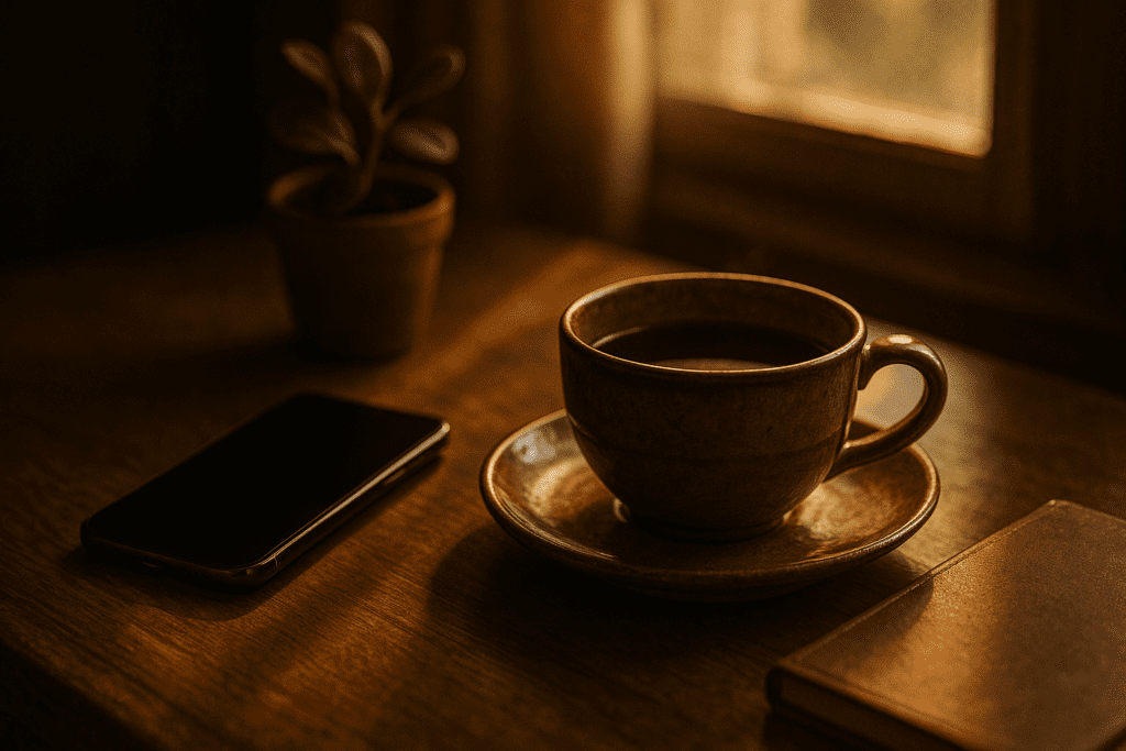A calm person resting beside a window with tea, suggesting emotional recharge when patience feels low
