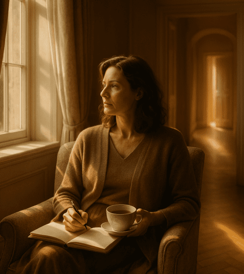 Two people in a calm conversation with one offering thoughtful guidance rather than direct instruction