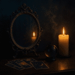 Antique mirror in candlelight symbolising the occult meaning of mirrors
