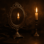 An antique mirror in soft candlelight symbolising occult reflection and spiritual mystery.